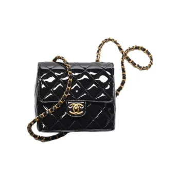CHANEL 22K Autumn And Winter Calf Patent Leather Flap Bag, Camera Bag, Shoulder Bag, Crossbody Bag Mini Women's Black