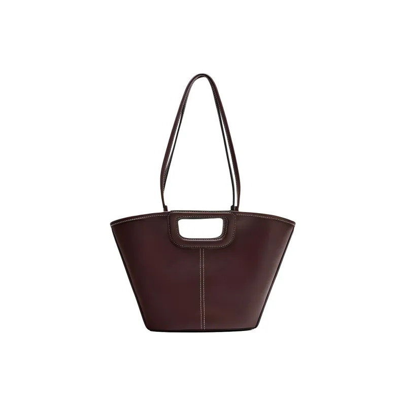 ZARA PU Tote Bag, Shopping Bag, Shoulder Bag Large Size Women's Dark Red Color-0