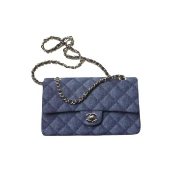 CHANEL Classic Flap CF Denim And Gold Metal Shoulder Bag, Crossbody Bag Medium Size Women's Dark Blue
