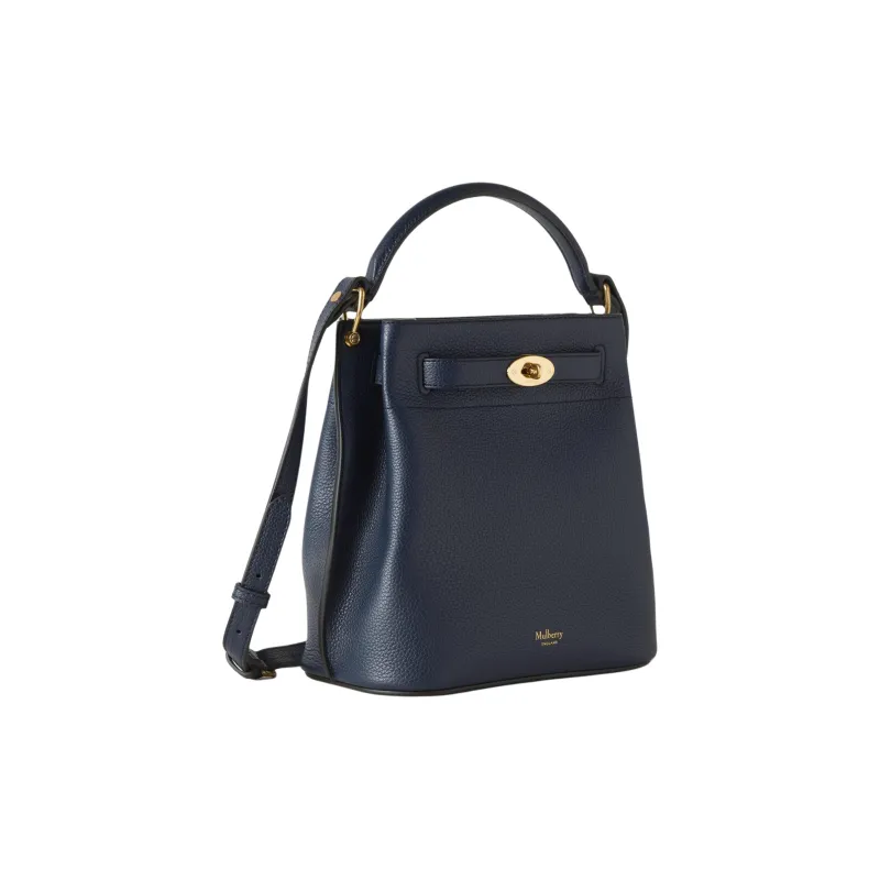 Mulberry Cow Leather Bucket Bag, One Shoulder Handbag Trumpets Women's Dark Blue-1
