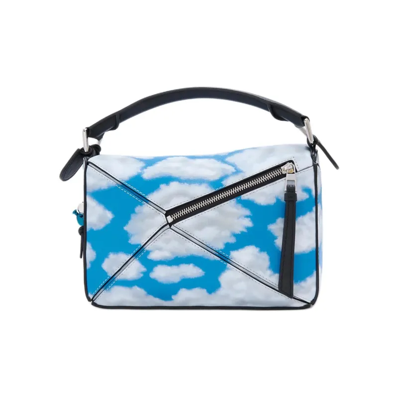 LOEWE Puzzle Nappa Cow Leather Shoulder Bag, Crossbody Bag, Handbag Trumpets Women's Black & Blue-3