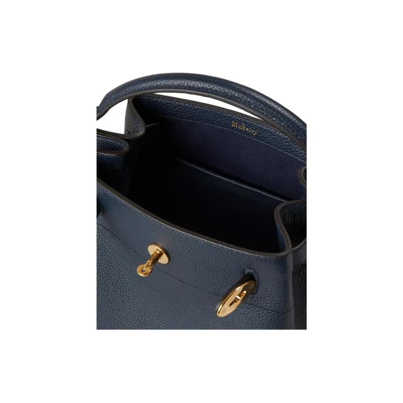 Mulberry Cow Leather Bucket Bag, One Shoulder Handbag Trumpets Women's Dark Blue-3