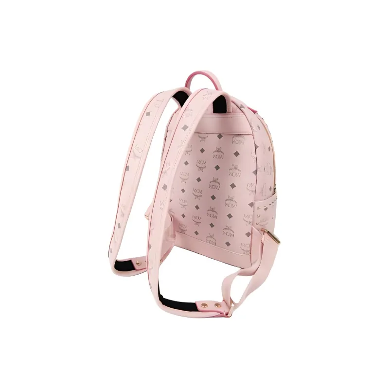 MCM Stark Visetos Artificial Leather Backpack Small Size Women's Pink Monogram-1