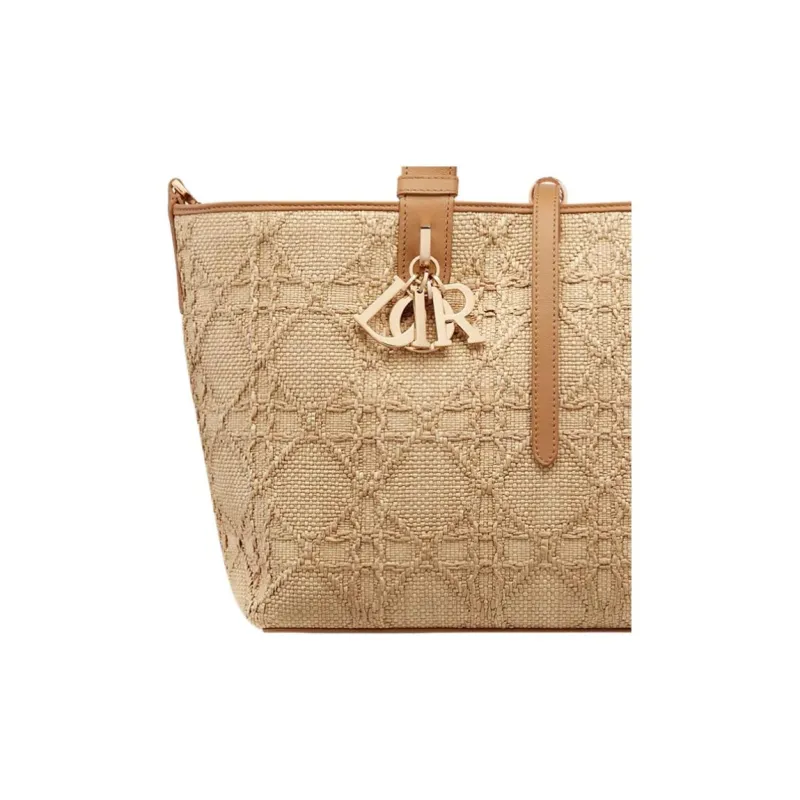 DIOR Toujours Fabric One Shoulder Handbag Medium Size Women's Natural-6