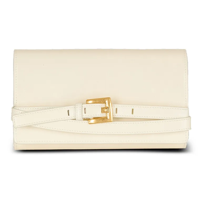 BALMAIN Calfskin Shoulder Bag, Crossbody Bag, Wallet Women's Beige-0