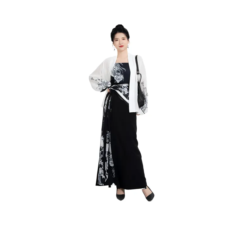 Weaving Division Hanfu Women's Three piece Set Aircraft Sleeves + Bandeau + Spiral Skirt-0