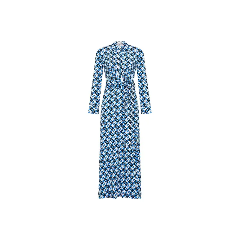 Diane Von Furstenberg SS25 Long Sleeved Dress Women's Blue-0