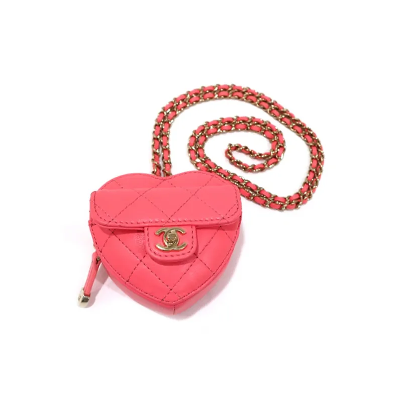 CHANEL Lambskin Shoulder Bag, Crossbody Bag, Coin Purse Women's Coral Pink-0