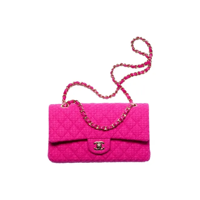 CHANEL Classic Flap CF Cashmere Twill Soft Woolen Flap Bag, Shoulder Bag, Crossbody Bag Women's Peach Pink-0