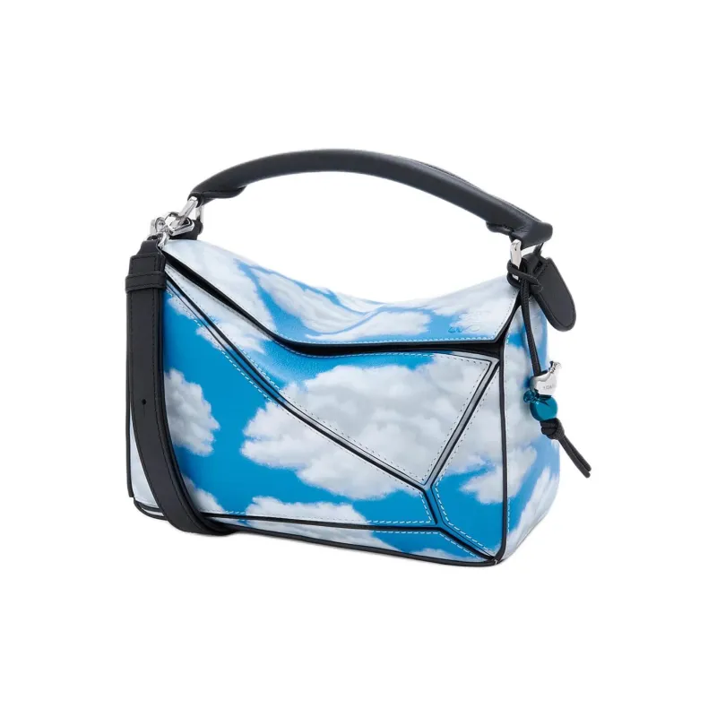 LOEWE Puzzle Nappa Cow Leather Shoulder Bag, Crossbody Bag, Handbag Trumpets Women's Black & Blue-0