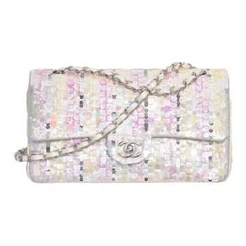 CHANEL Classic Flap CF Embroidered Brocade Shoulder Bag Crossbody Bag Handbag Women's Silver/Medium Pink/Medium Yellow