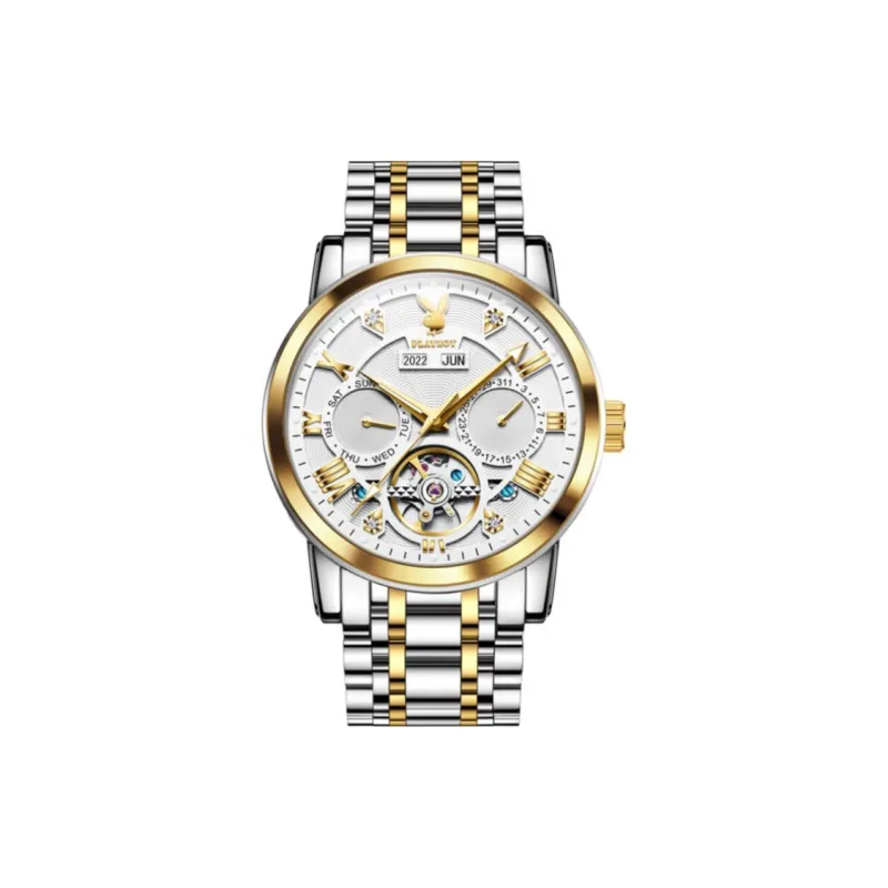 Playboy Mechanical Movement Stainless Steel Watchband Watch Men's Watches Black Dial-9