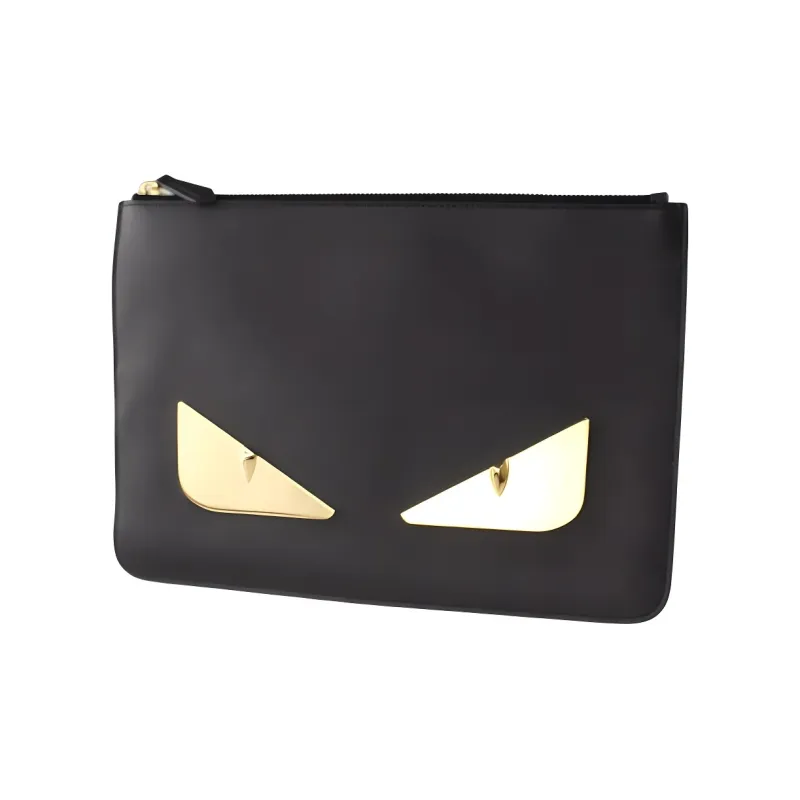 FENDI Cow Leather Clutch Men's Black/Silver White-1