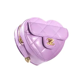 CHANEL 22SS Leather Heart Bag Chain Bag Earphone Case Coin Purse Women's Purple