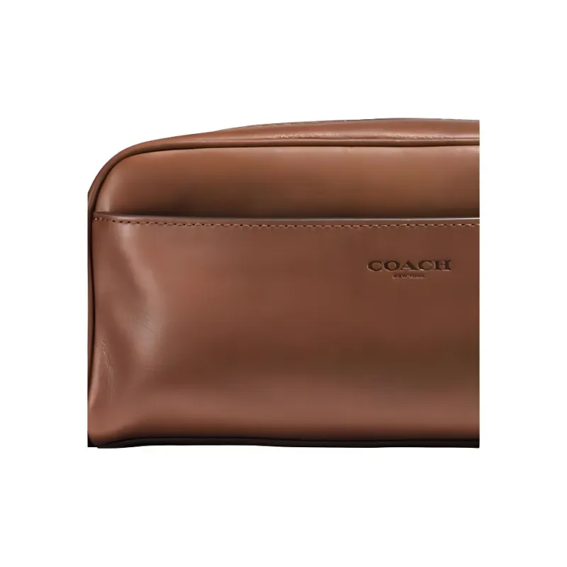 COACH Kitt Cow Leather Toiletry Bag Clutch Medium Size Unisex Brown-3