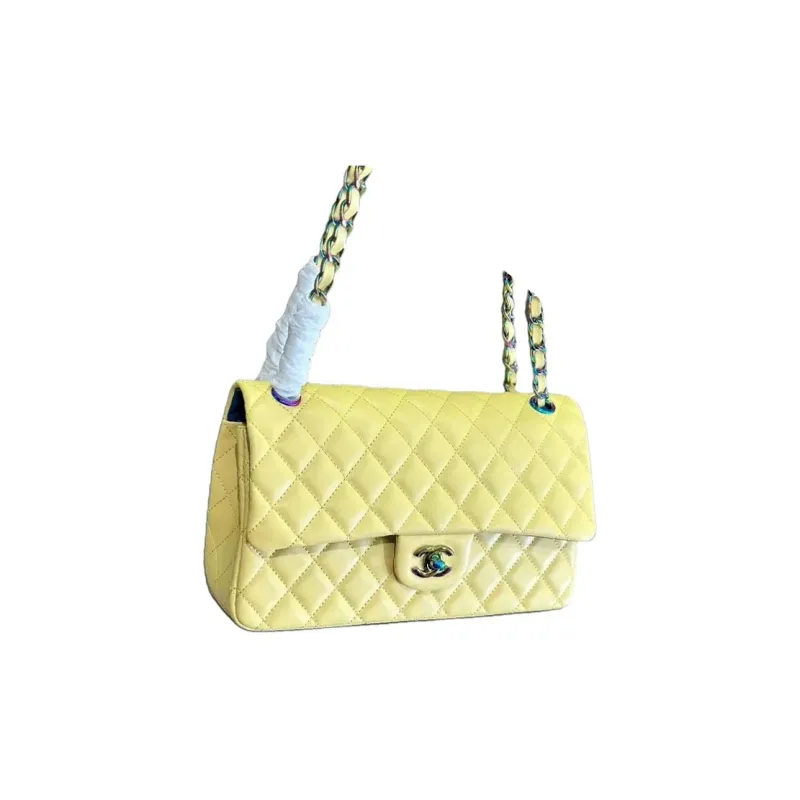 CHANEL Classic Flap CF Calfskin Shoulder Bag, Crossbody Bag Women's Yellow-1