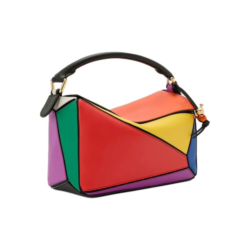LOEWE Puzzle Classic Cow Leather Shoulder Bag, Crossbody Bag, Handbag Trumpets Women's Red & Yellow & Purple-1