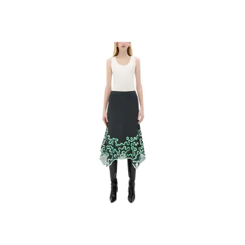 Bottega Veneta Cotton Midi Skirt With Silicone Motif Casual Long Skirt Women's Black