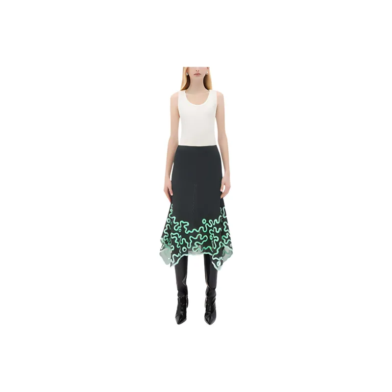 Bottega Veneta Cotton Midi Skirt With Silicone Motif Casual Long Skirt Women's Black-0