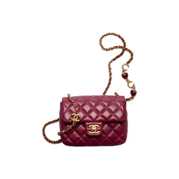 CHANEL 22K Autumn And Winter Lambskin Enamel Metal Flap Bag, Crossbody Bag, Shoulder Bag Women's Red