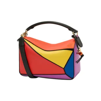 LOEWE Puzzle Classic Cow Leather Shoulder Bag, Crossbody Bag, Handbag Trumpets Women's Red & Yellow & Purple