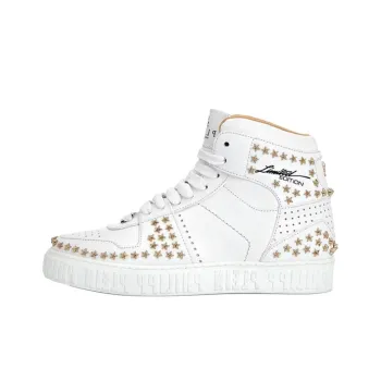 PHILIPP PLEIN High Top Skateboard Shoes Unisex White Gold