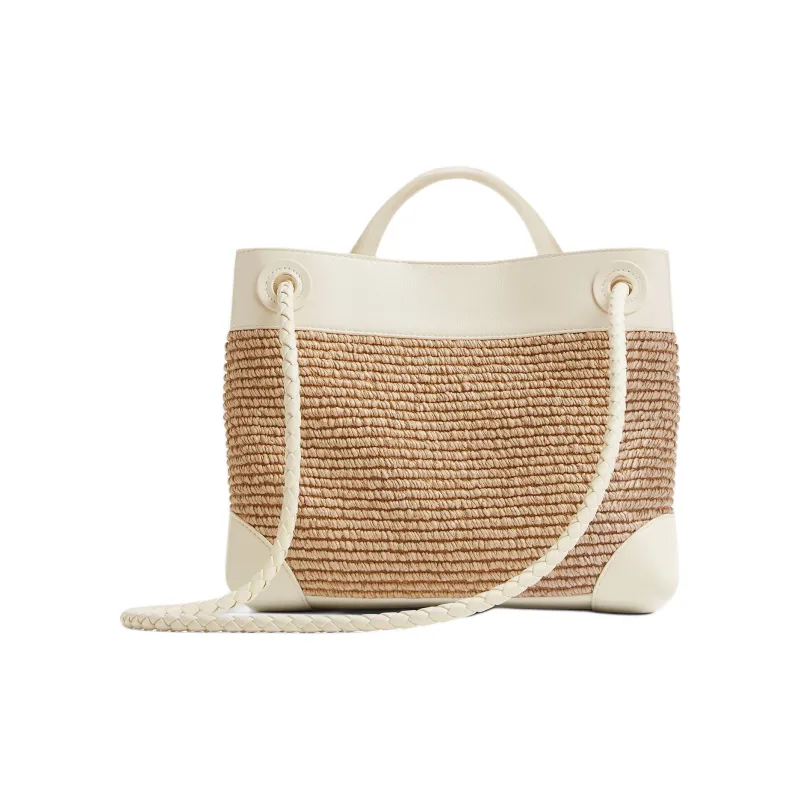 Bottega Veneta Andiamo Series Fabric Handbag Trumpets Women's Sea Salt Color/Natural-2