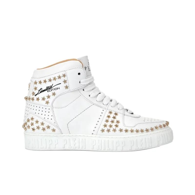 PHILIPP PLEIN High Top Skateboard Shoes Unisex White Gold-1