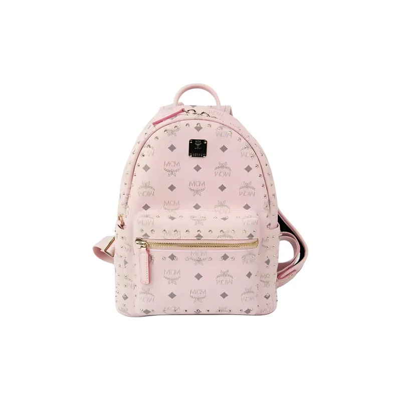 MCM Stark Visetos Artificial Leather Backpack Small Size Women's Pink Monogram-0