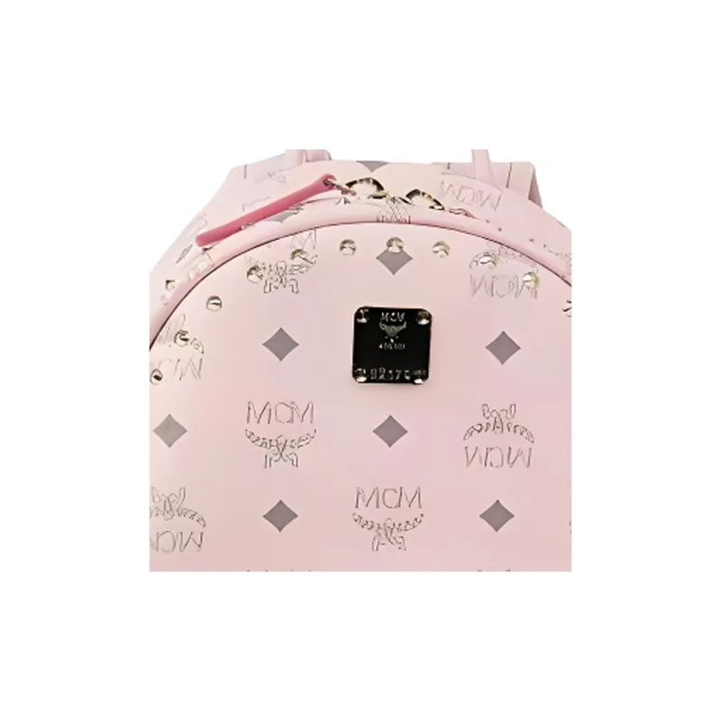 MCM Stark Visetos Artificial Leather Backpack Small Size Women's Pink Monogram-3