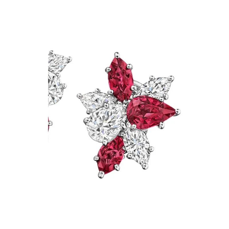 HARRY WINSTON Platinum Earrings Women's Red-2