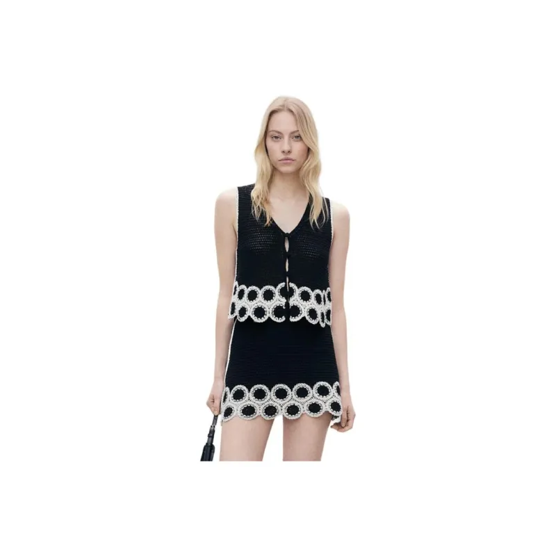 MANGO Tank Tops Women's Black Top-0