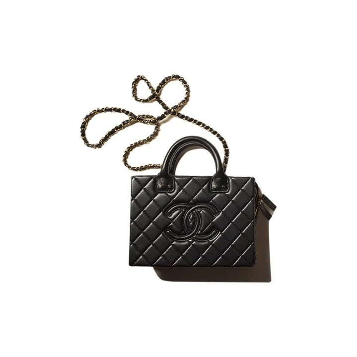 CHANEL Calfskin Controller Makeup Bag Tubas Women's Black-0
