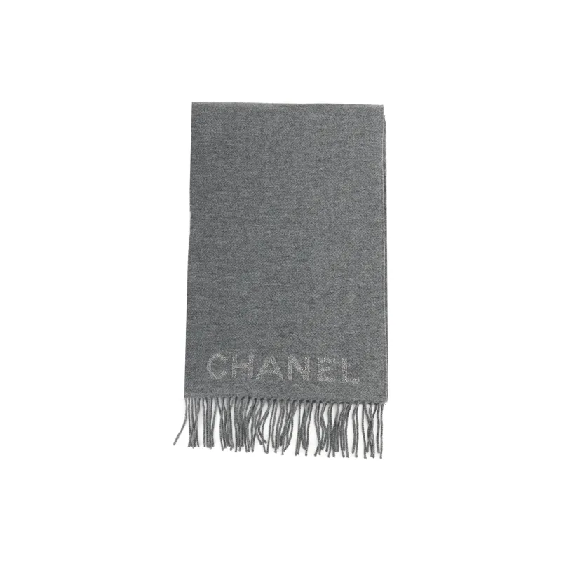 CHANEL Sheep Wool Knit Scarves Unisex Gray-1