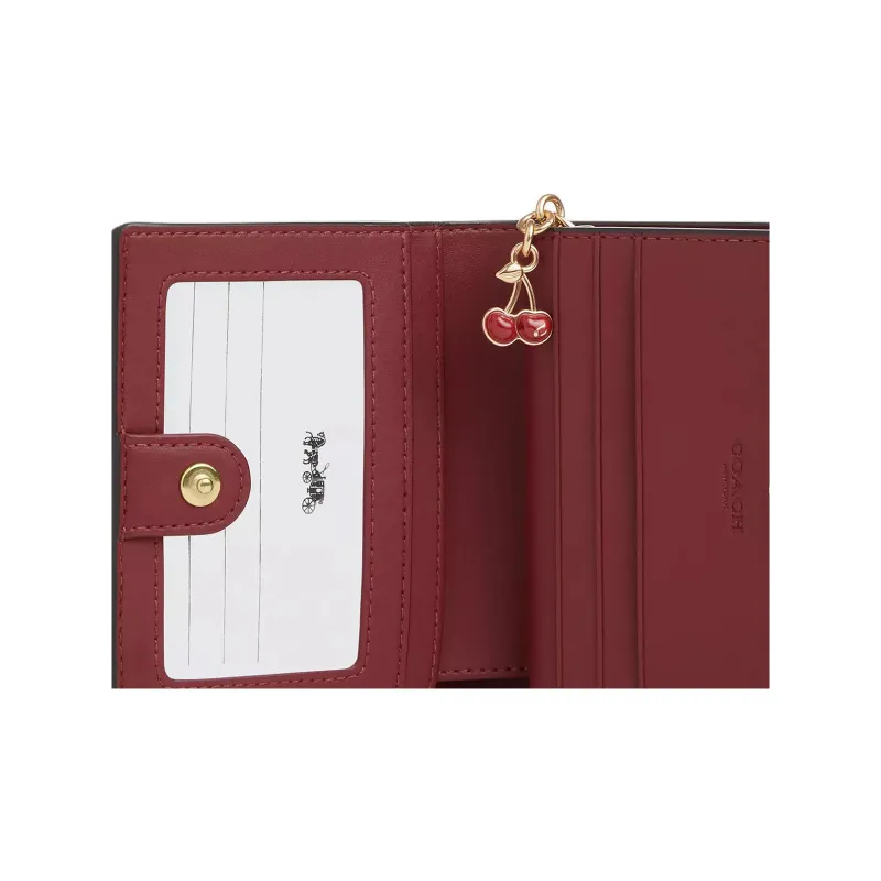 COACH Snap Wallet Signature Coated Canvas Wallet Mini Women's Tan & Multicolor-3