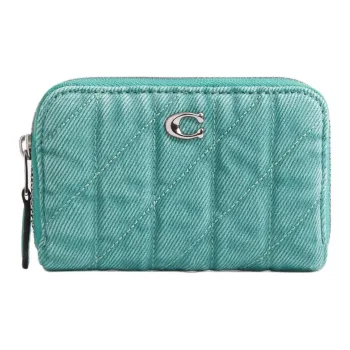 COACH Denim Fabric Card Holder Trumpets Women's Blue Green