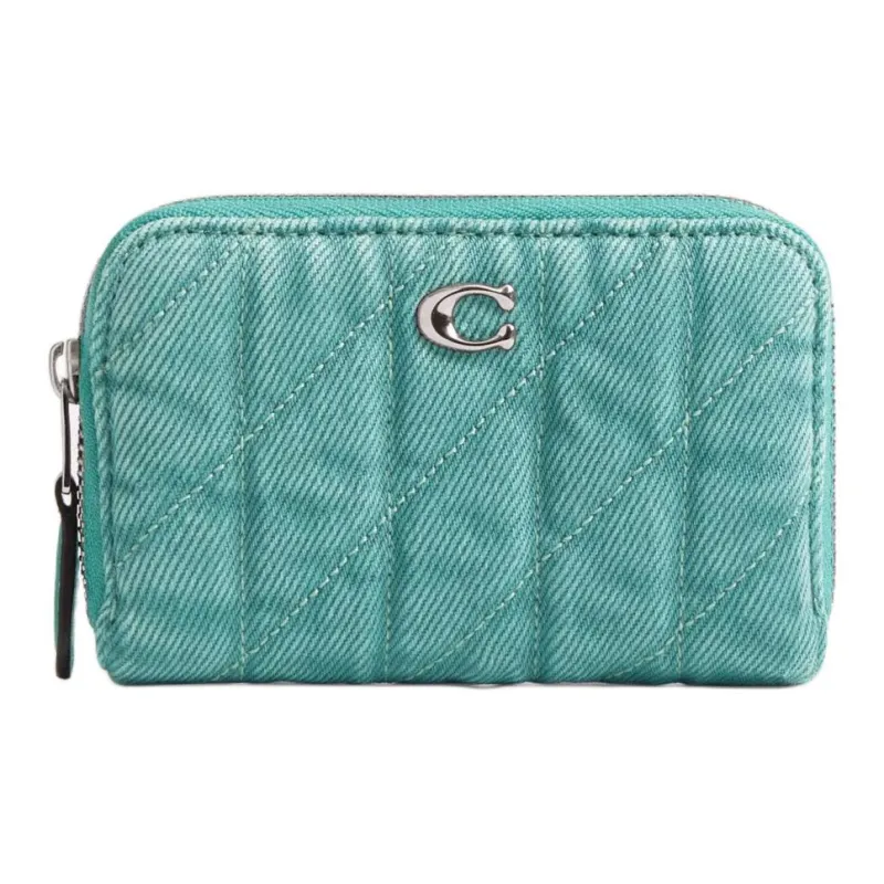 COACH Denim Fabric Card Holder Trumpets Women's Blue Green-0