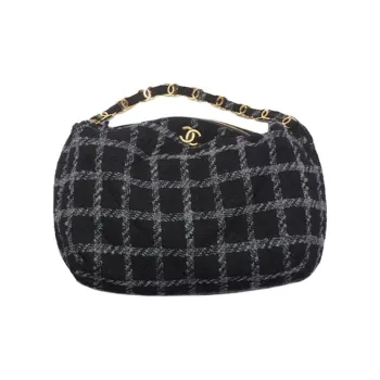 CHANEL 22K Autumn And Winter Wool Blended With Soft Woolen Hobo Bag, Handbag Extra Large Women's Black Gray