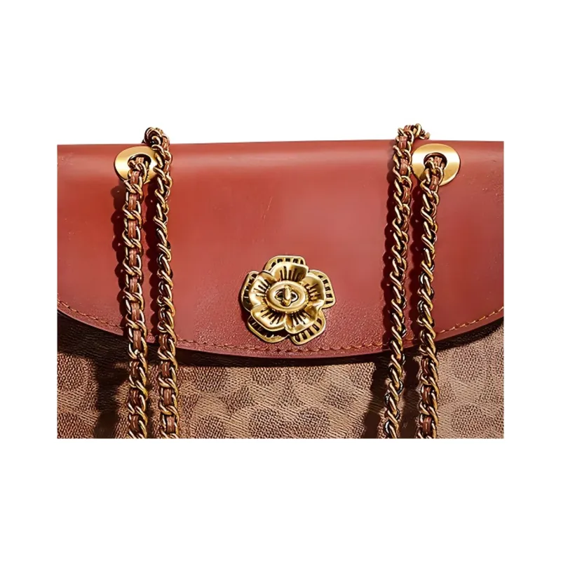 COACH Parker Canvas With Leather Portable Crossbody Bag, Shoulder Bag Medium Size Women's Brown & Red-1