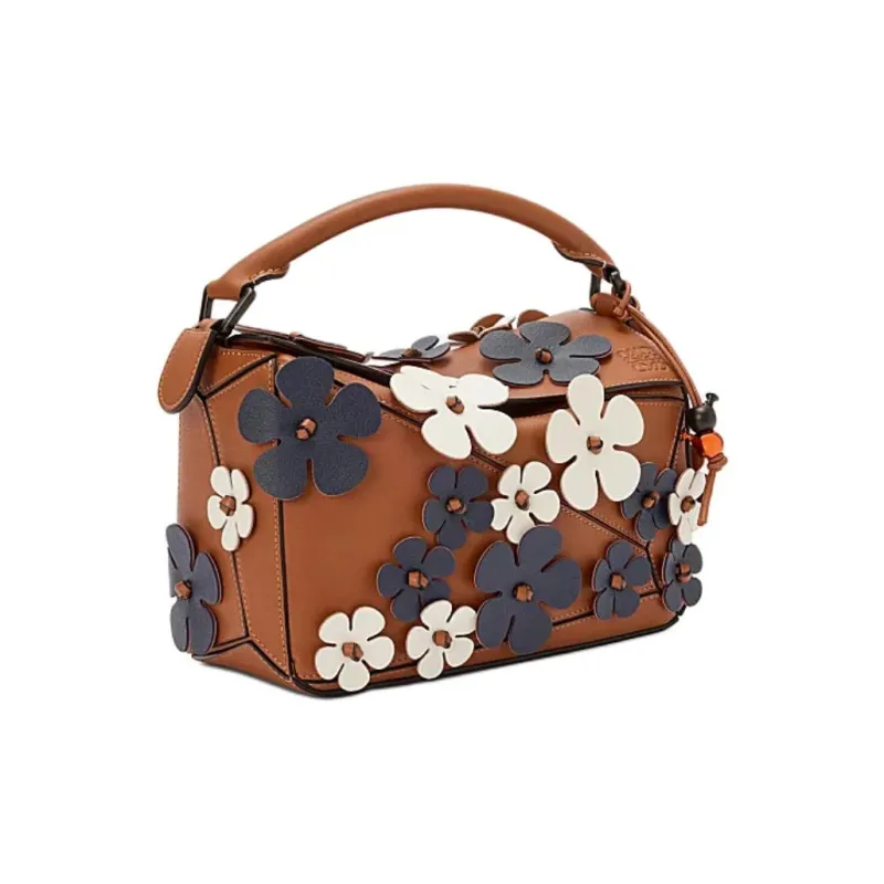 LOEWE Puzzle Classic Cow Leather Shoulder Bag, Crossbody Bag, Handbag Trumpets Women's Tan & Blue-1