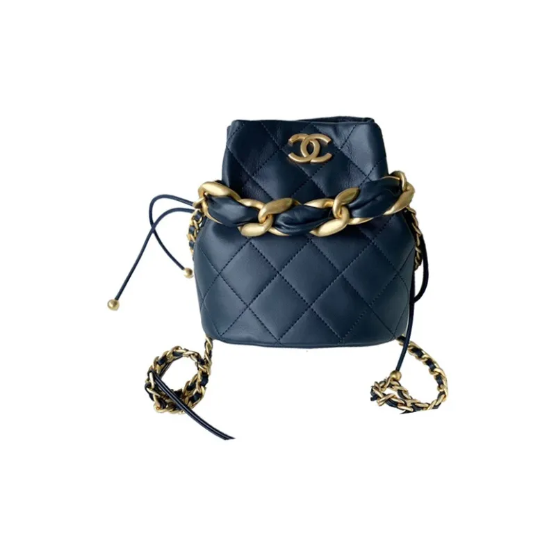 CHANEL Polished Lambskin And Metal Bucket Bag, Portable Crossbody Bag, Shoulder Bag Trumpets Women's Marine Blue-0