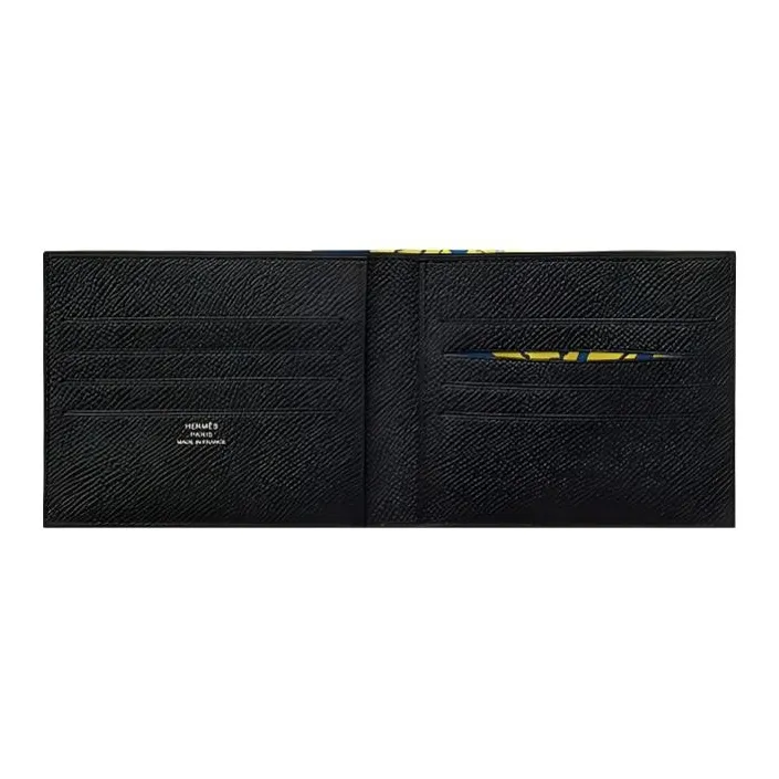 HERMES Citizen Twill Epsom Calfskin Card Holder Wallet Men's Black-1