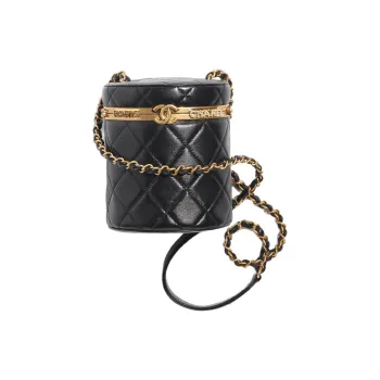 CHANEL Lambskin Round Cylindrical Shoulder Bag, Crossbody Bag, Makeup Bag Trumpets Women's Black
