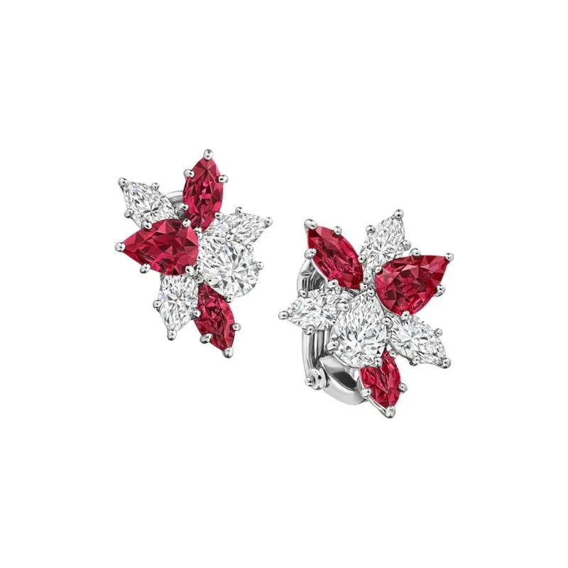 HARRY WINSTON Platinum Earrings Women's Red-1