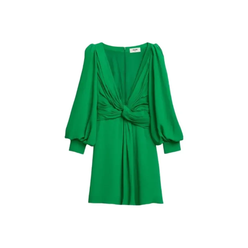 CELINE Long Sleeved Dress Women's Sapphire Green-0