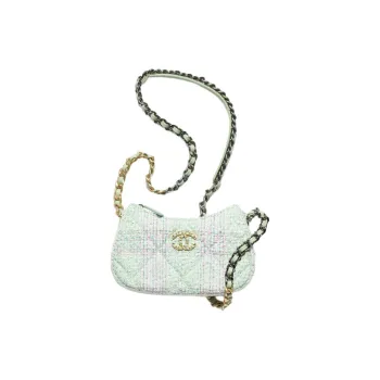 CHANEL 19Bag Tweed Shoulder Bag, Crossbody Bag Women's Green & Pink & Turquoise
