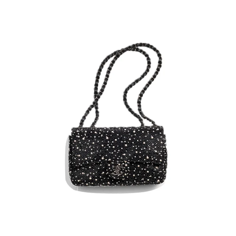 CHANEL Rhinestone Crystal Pearl Evening Bag, Crossbody Bag, Shoulder Bag Women's Black-0