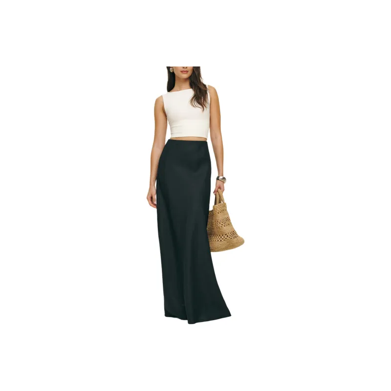 REFORMATION Bella Linen Skirt Casual Long Skirt Women's-0