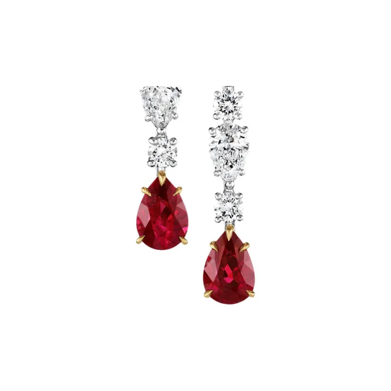 HARRY WINSTON Platinum Earrings Women's Red-2