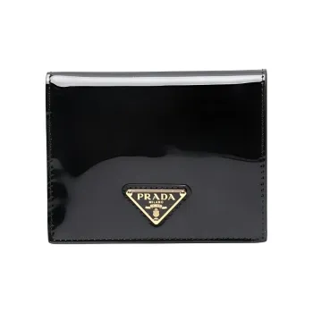 PRADA Patent Leather Calfskin Wallet Women's Black